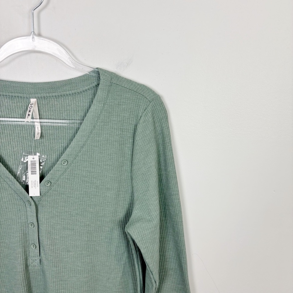 SOMA Cozy Waffle Knit Long Sleeve Sleepshirt Heather Jade Size Large - Picture 4 of 10